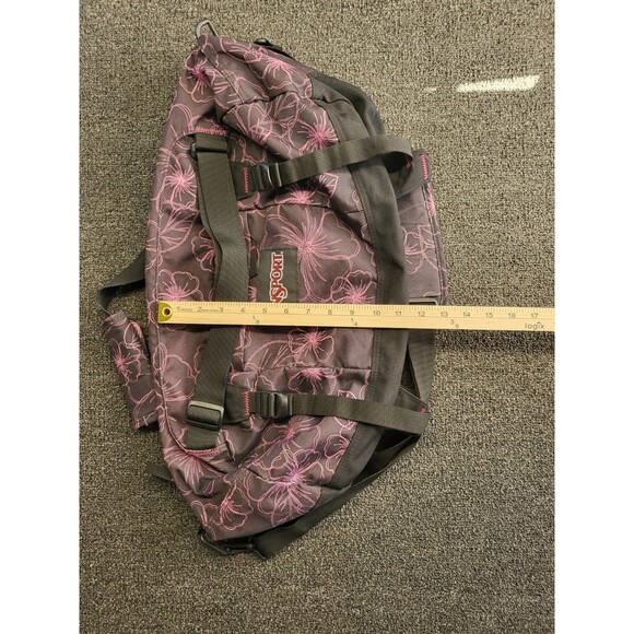 Vintage Jansport Duffel Bag Pink Black Floral Overnight Travel 23" X 14" x 11" - Picture 9 of 13